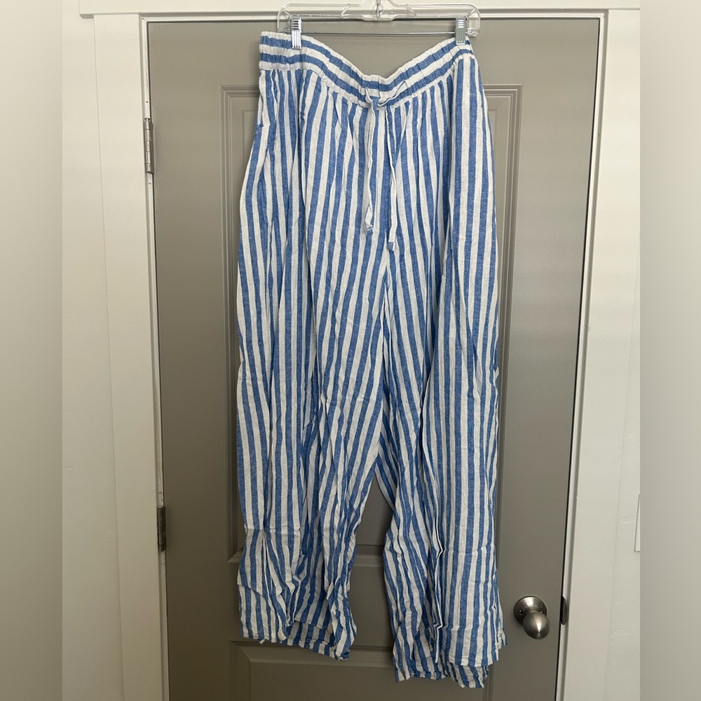 Blue and White Striped Ava & Viv Wide-Leg Pants